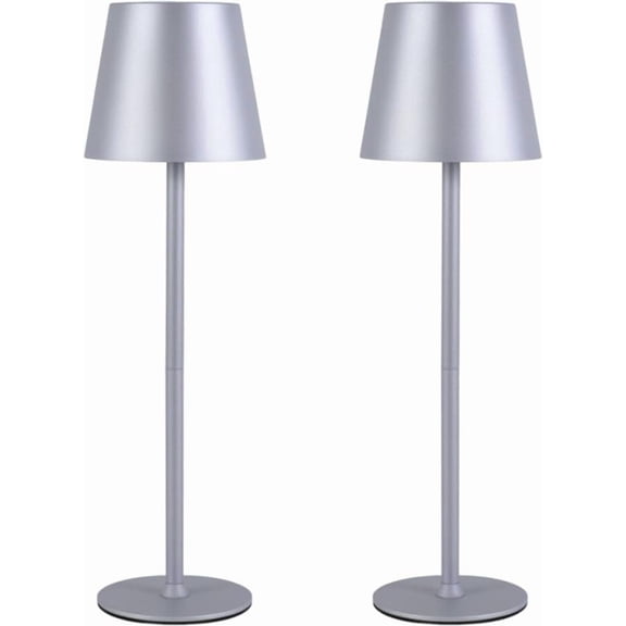 Portable LED Desk Lamps, 3 Color Stepless Dimming Up,Rechargeable Touch Table Lamp,Battery Operated, Indoor/Outdoor 15" Cordless Table Lamps Secure Bright for Restaurant, Bedroom(Silver 2 PCS)