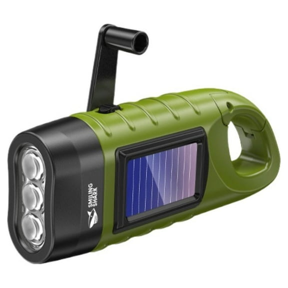 Portable LED Flashlight Tent Light Hand Crank Dynamo Solar Power Torch Outd