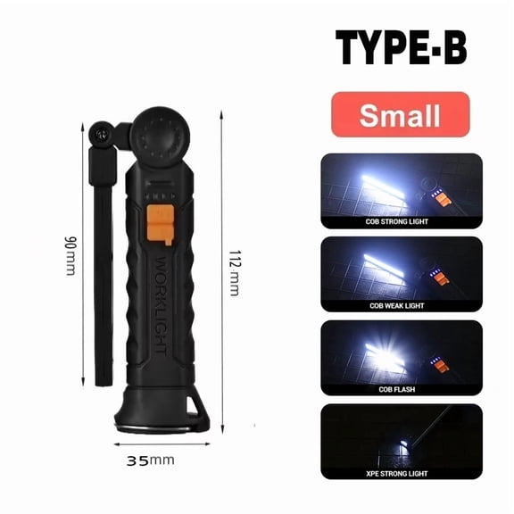Portable LED Flashlight with Magnetic Hook Outdoor Repair Work Light Type-C Rechargeable Lamp Lantern for Camping Reading BBQ