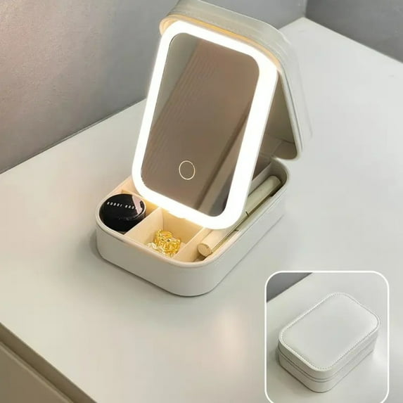 Portable LED Makeup Case w/ Mirror & USB Compact Travel Cosmetic Organizer