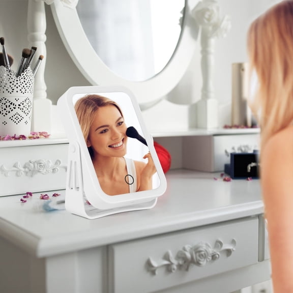 Portable LED Makeup Mirror, USB Charging Travel Makeup Mirror, 1x/10x Magnification, 3 Lighting Colors, Equipped with Intelligent Touch Sensor