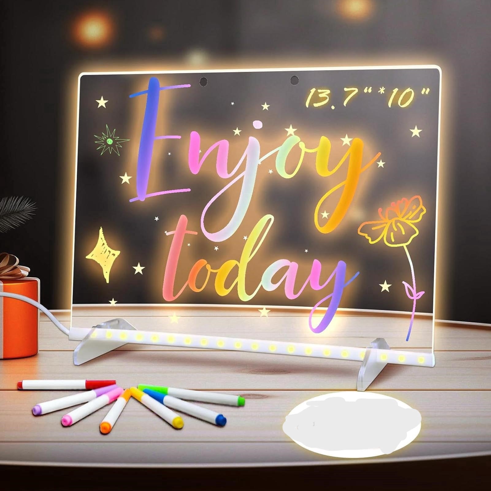 Portable LED Note Board with Colors, 14-inch 7 Light Effects Doodle ...