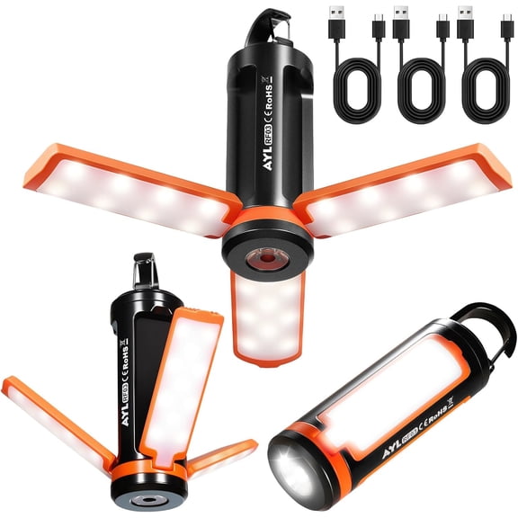 Portable LED Rechargeable Camping Lantern, AYL Lightweight USB Lamp Flashlight Survival Gear for Home Emergency Light Outdoor Lanterns Power Outages Hurricane 3-Pack