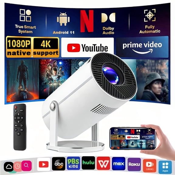 Portable LED Smart Projector Native 1080P, 4K Support, Wi-Fi Wireless Projection for Home, Office & Outdoor Use