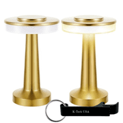 Portable LED Table Lamp with Touch Control, 3 Brightness Levels, Battery Powered Accent Desk Light, Brushed Gold with K-Tech USA Keychain