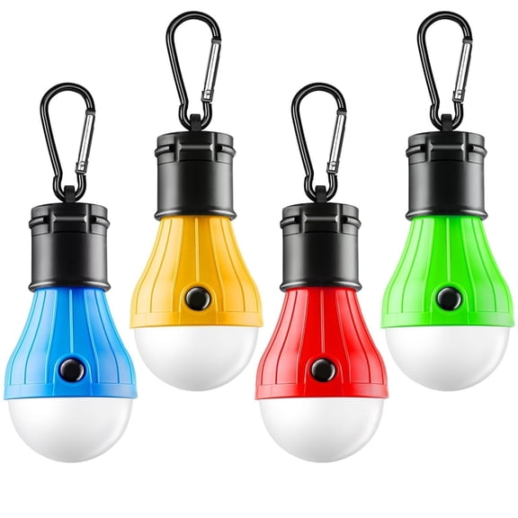 Portable LED Tent Lamp, Clip Hook Hurricane Emergency Light Bulb, Camping Equipment Lanterns for Hiking, Backpacking Outage, B-CLOSED-HOOK, 4 Packs