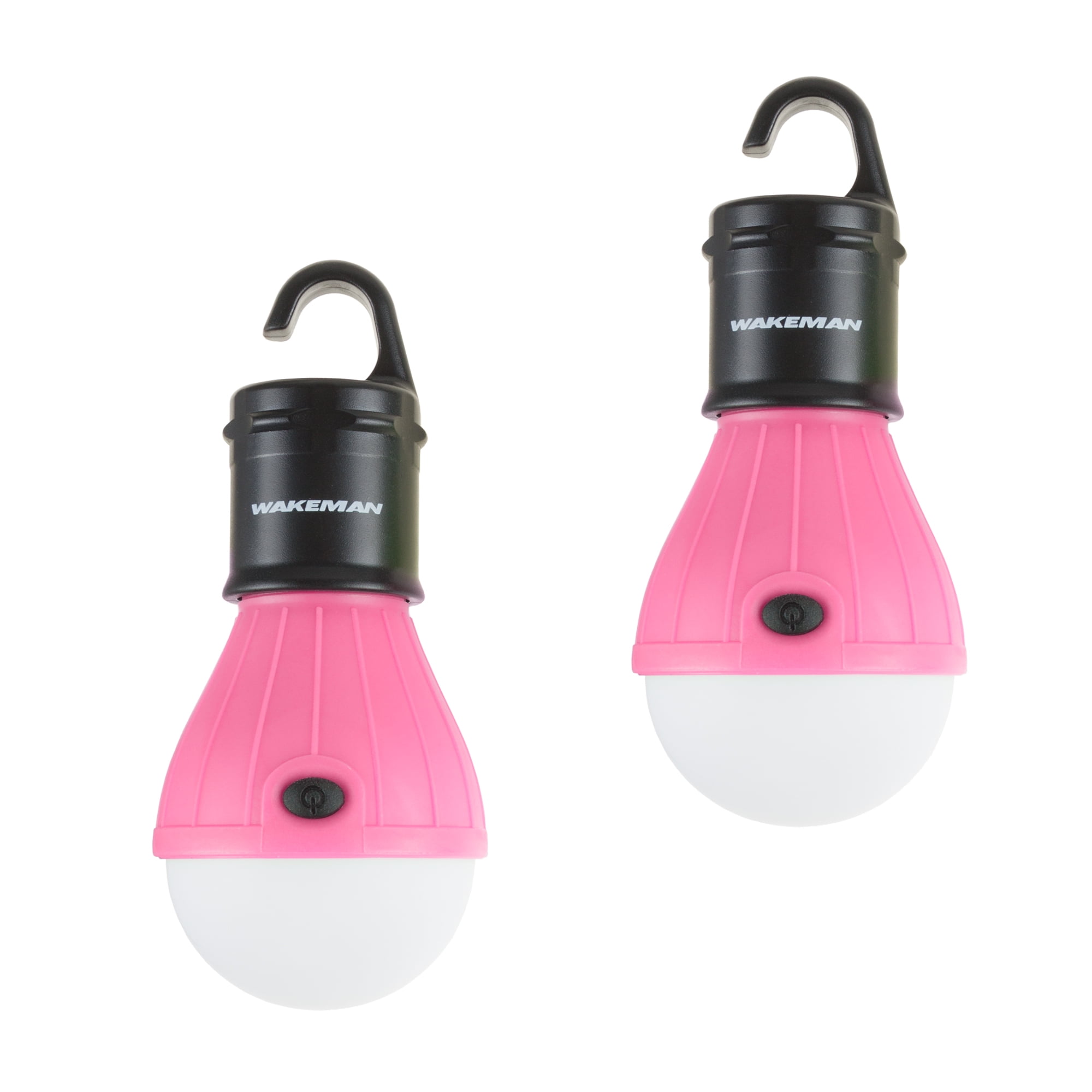 Portable LED Tent Light Bulb- 2 Pack Hanging Lights with 3 Settings and 60  Lumen By Wakeman Outdoors (Pink) (For Camping Hiking Tents and Emergency)