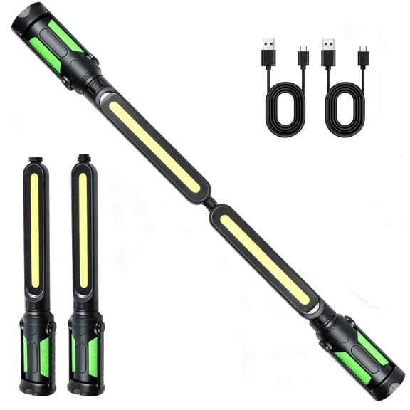 Portable LED Work Light, Dual COB Folding Inspection Light for Automotive Repair & Mechanics, Long Reach Underhood Lamp, 27.8 Inch, 2.2 Inch Head (Green)