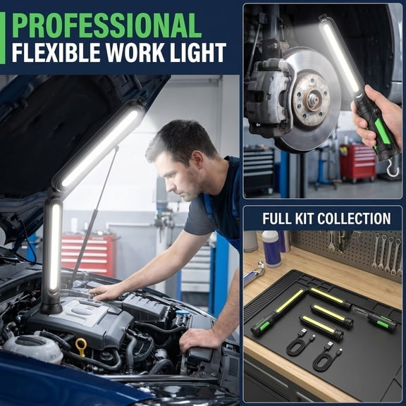 Portable LED Work Light Rechargeable Inspection Light for Mechanics Bright COB Handheld Flashlight with Magnetic Base for Car Repair Lighting Garage Workshop, 1Pack Green