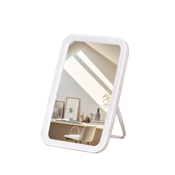 Portable LED makeup mirror with a clear mirror surface and a large aperture, perfect for placing on makeup desks or dressing tables
