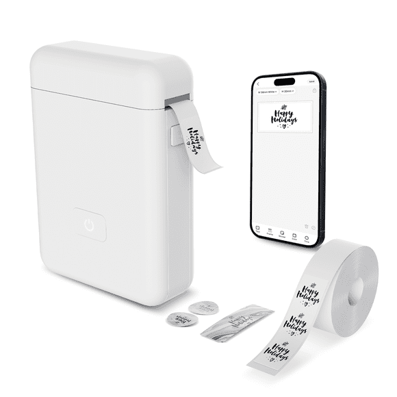 Portable Label Maker Machine with Tape - HP2 Bluetooth Label Printer for Storage, Office, Home, Mini Smart Phone, White
