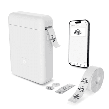 Portable Label Maker Machine with Tape - HP2 Bluetooth Label Printer for Storage, Office, Home, Mini Smart Phone, White
