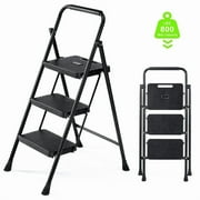Portable Ladder, Foldable 3-Step Stool with 20" Wide Non-Slip Pedal, Lightweight and Heavy duty, Hold up to 800lbs