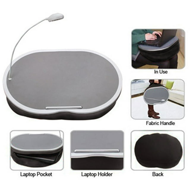 Portable Lap Desk With LED Lamp, 18" x 15" Handy Zippered Storage For Laptop Computer
