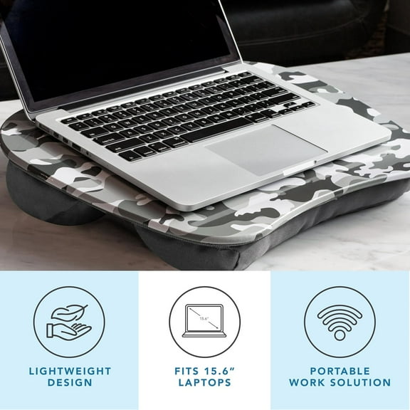 Portable Lap Desk with Cushion - Gray Camo - Fits up to 15.6 Inch Laptops