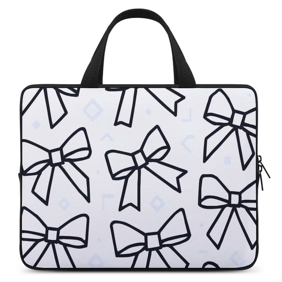 Portable Laptop Bag Wear-Resistant Scratch-Resistant Waterproof Portable Travel Modern Minimalist Black And White Ribbon Bow Pattern 15inch