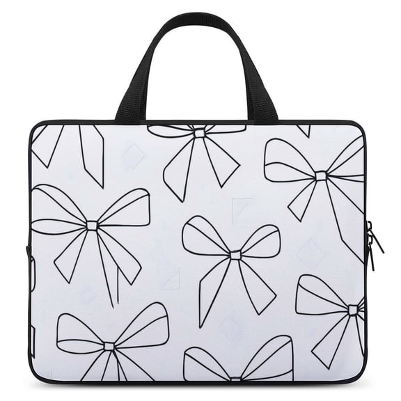 Portable Laptop Bag Wear-Resistant Scratch-Resistant Waterproof Portable Travel Modern Minimalist Thin Black And White Ribbon Bow Pattern 15inch