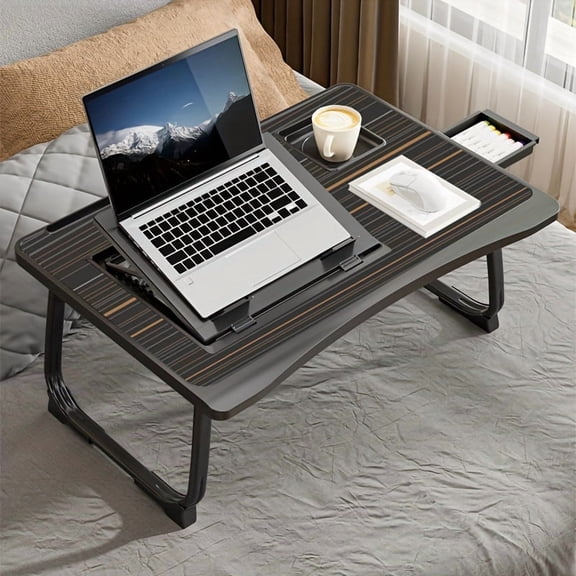 Portable Laptop Bed Table With Cup Holder, Multifunctional Tray Holder With Tablet Card Slot-Perfect For Eating, Reading, Writing On The Bed, Sofa, Or Floor - Stable, Durable, And Foldable