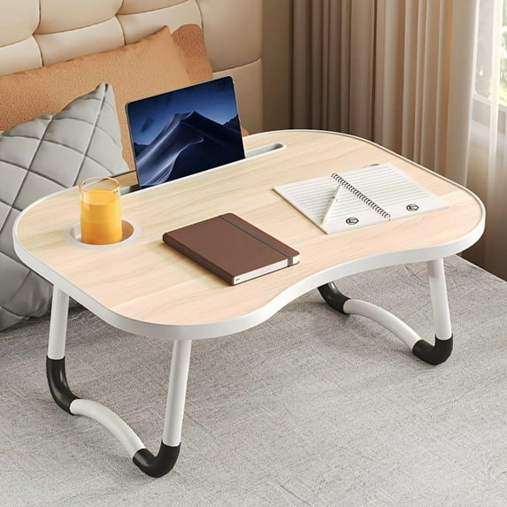 Portable Laptop Bed Table with Cup Holder and Tablet Card Slot | Multifunctional Tray Holder - Perfect for Eating, Reading, Durable, Foldable, Made of Fiberboard by DYJ DAYIKA-S