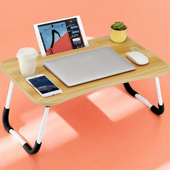 Portable Laptop Bed Table Foldable Desk Computer Desk- Multi-functional Tray Stand with Cup Holder and Drawer- Perfect for Eating Reading and Writing on Bed Sofa Floor- Stable Durable, and Foldable