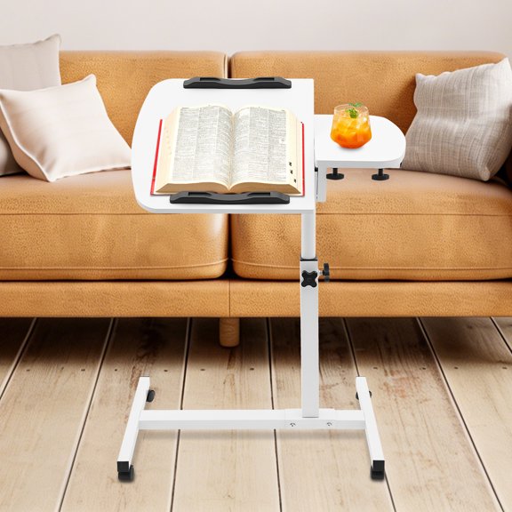 Portable Laptop Desk Adjustable Height Angle Double Countertops Rolling Computer Stand Mobile Workstation Cart Notebook Laptop Side Table for Home School Office