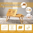 thumbnail image 1 of Portable Laptop Desk, Bamboo Adjustable Lap Desks Table W' 2 Fans & Drawer, Foldable Lap Table Bed Tray Desk for Writing, Eating, Reading, 2 Size Available, 1 of 11