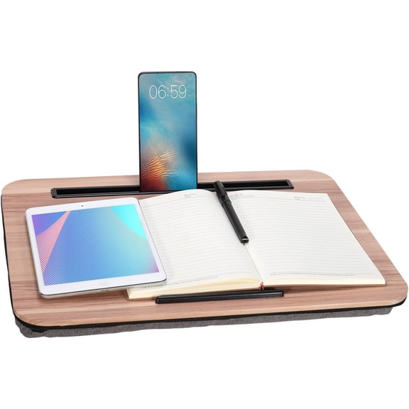 Portable Laptop Desk Fits Up to 16" Laptops, with Tablet Slot, Built-in Cushion, for & Office,Lap Desk for Laptop,Lap Desk with Cushion (Warm Brown, Medium)