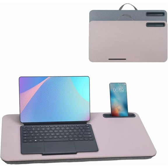 Portable Laptop Desk with Tablet Slot and Cushion Grey Violet Large