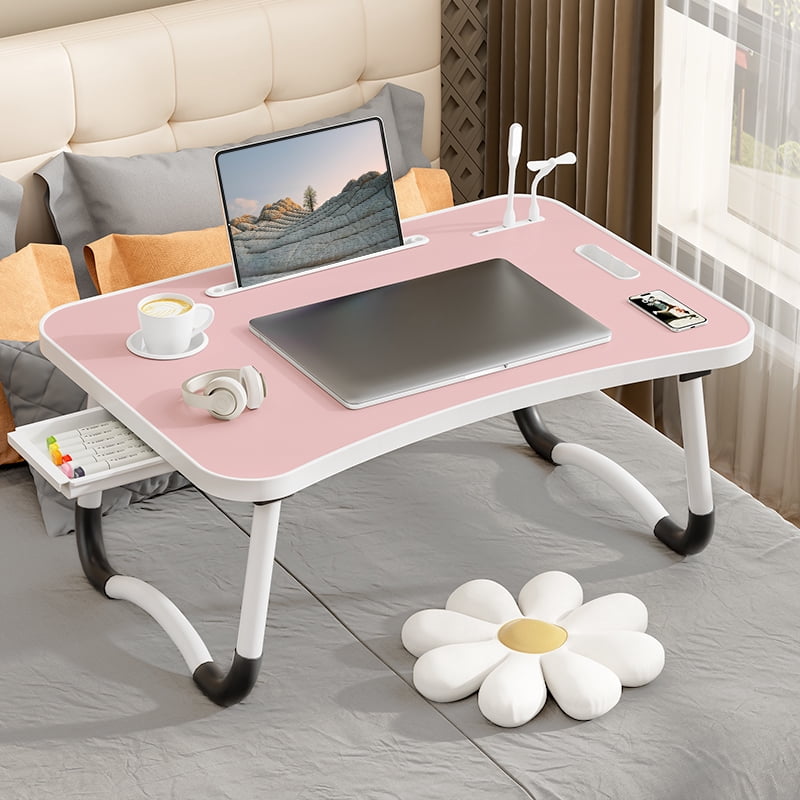Portable Laptop Desk with USB Light, Small Fan, Cup Holder, Tablet Slot ...