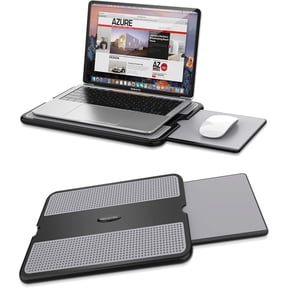 Portable Laptop Lap Desk w/Retractable Left/Right Mouse Pad Tray, Non-Slip Heat Shield Tablet Notebook Computer Stand Table w/Sturdy Stable Work Surface for Bed Sofa Couch or Travel