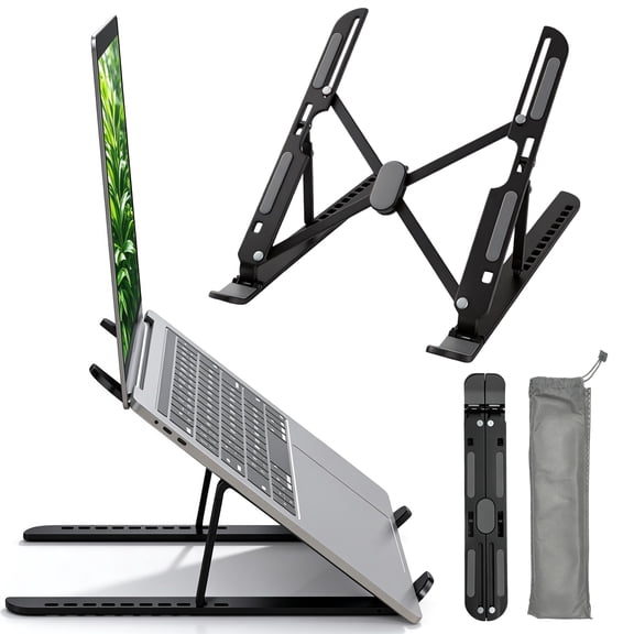 GARITIN Portable Laptop Stand for Desk, Foldable Aluminum Laptop Stand with Storage Bag, Adjustable Ergonomic Notebook Riser