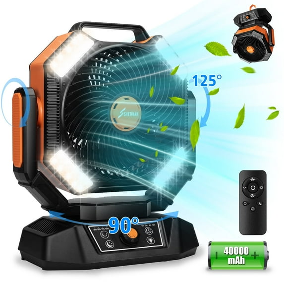 SHETINAR 40000mAh Portable Large Camping Fan with LED Lantern Remote & Oscillating with Charging, Hook ,Timer Fan for Office,Bedroom,Outdoor,Power Outage,Hurricane,Travel.Orange