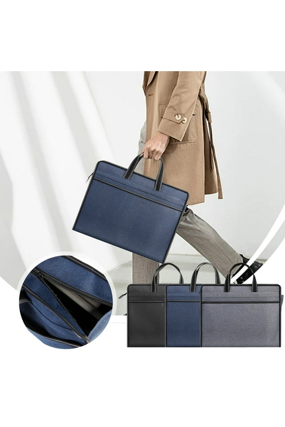 Portable Large Capacity Cloth Briefcase Document Bag, Multi-Compartment Business Handbag, Professional Organizer for Men, Black/Gray/Navy, 38x30x8cm, Father's Day Gift
