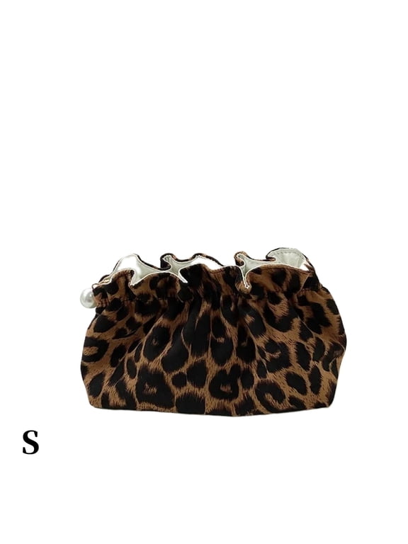 1PC Portable Large Capacity Cosmetic Storage Bag with Brown Leopard Print for Women