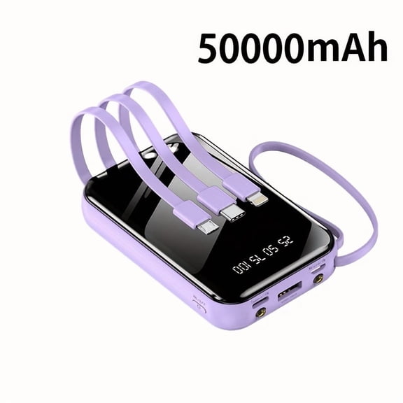 Portable Large Capacity Power Bank with Fast Charging, Digital Display, Multiple Cables, Flashlight - Emergency Outdoor Power Supply, Perfect Gift