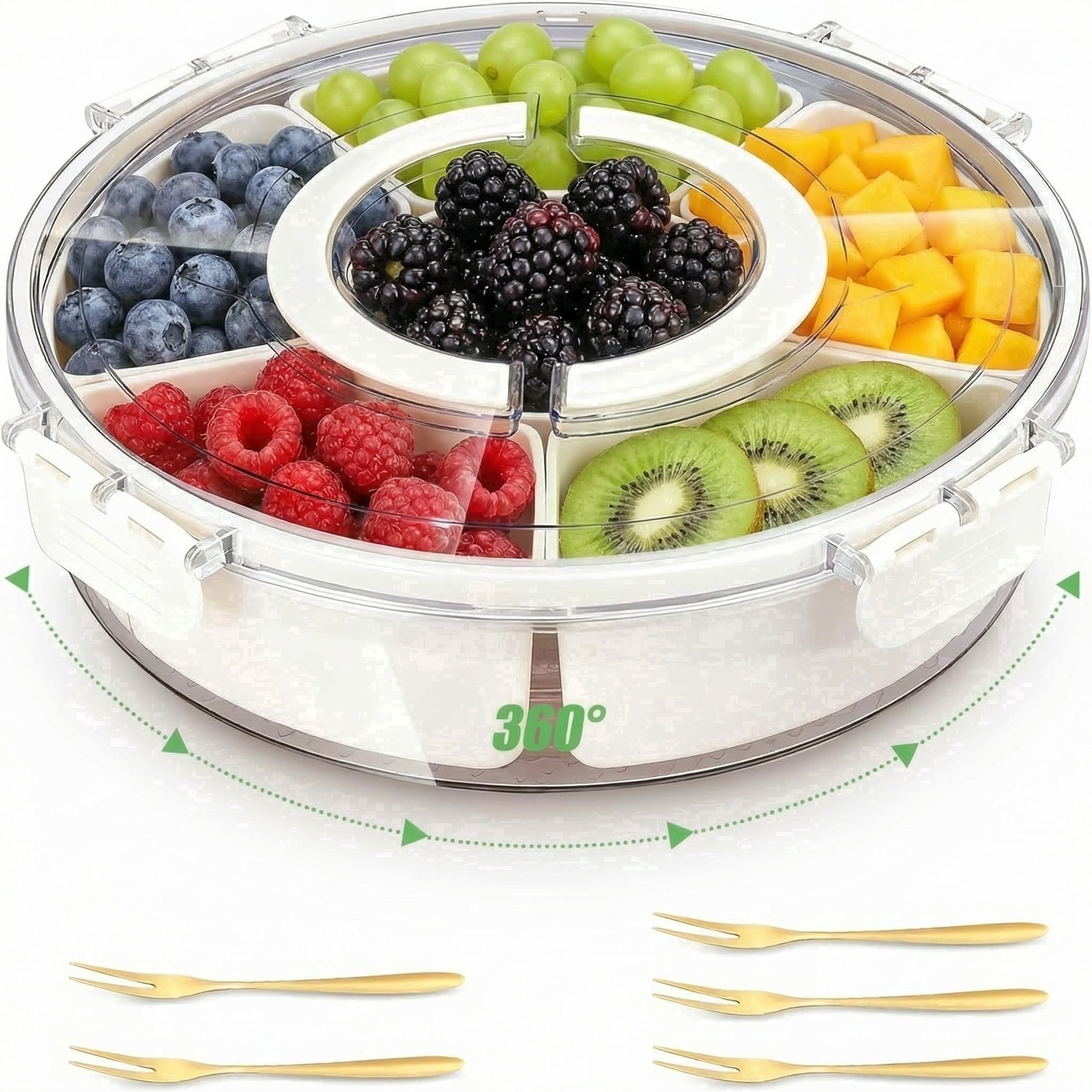 Triple Tree Snackle Box Container with 8 Compartments, Lid and