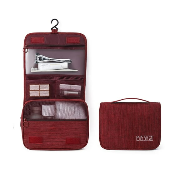 Portable Large Capacity Water-resistant with Hook Travel Toiletry Bag Cosmetic Organizer Bag Hanging Makeup Bag Makeup Case WINE RED