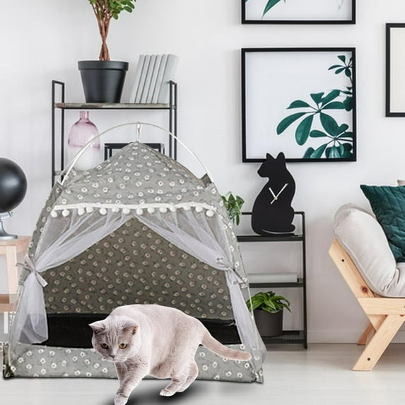 Portable Large Cat tent, Cushion Puppy , Kennel Bed for Warm Thick Dog Kitten Pet , Gray,