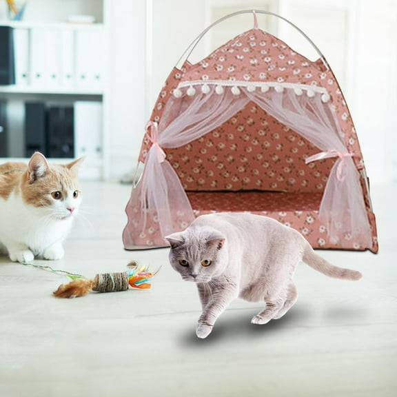 Portable Large Cat tent, Cushion Puppy , Kennel Bed for Warm Thick Dog Kitten Pet , Pink,