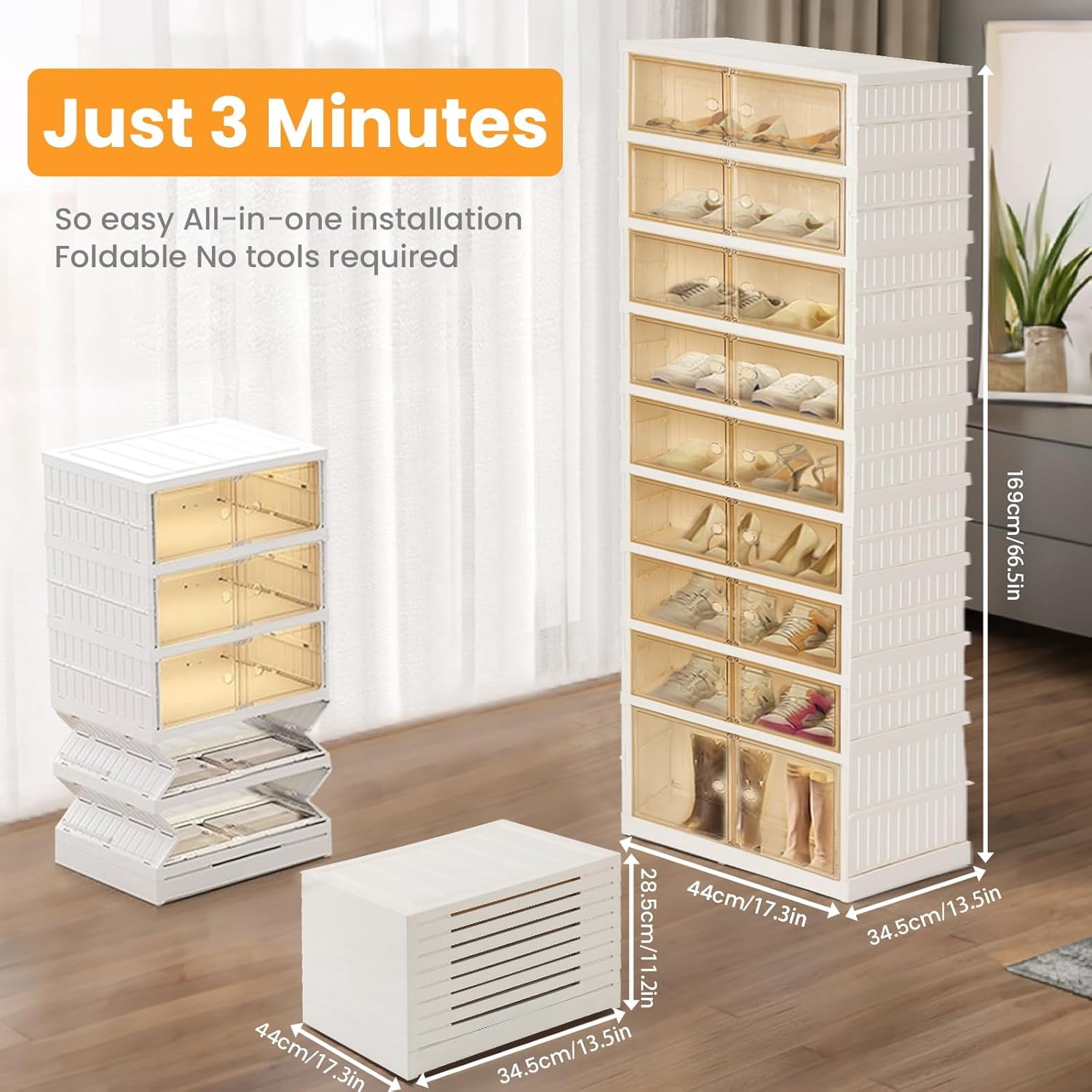 Portable Large Folding Shoe Rack Organizer with Magnetic Door for ...