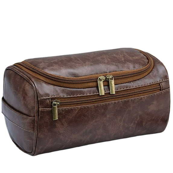 Portable Large Waterproof Leather Mens Hanging Travel Toiletry Bag