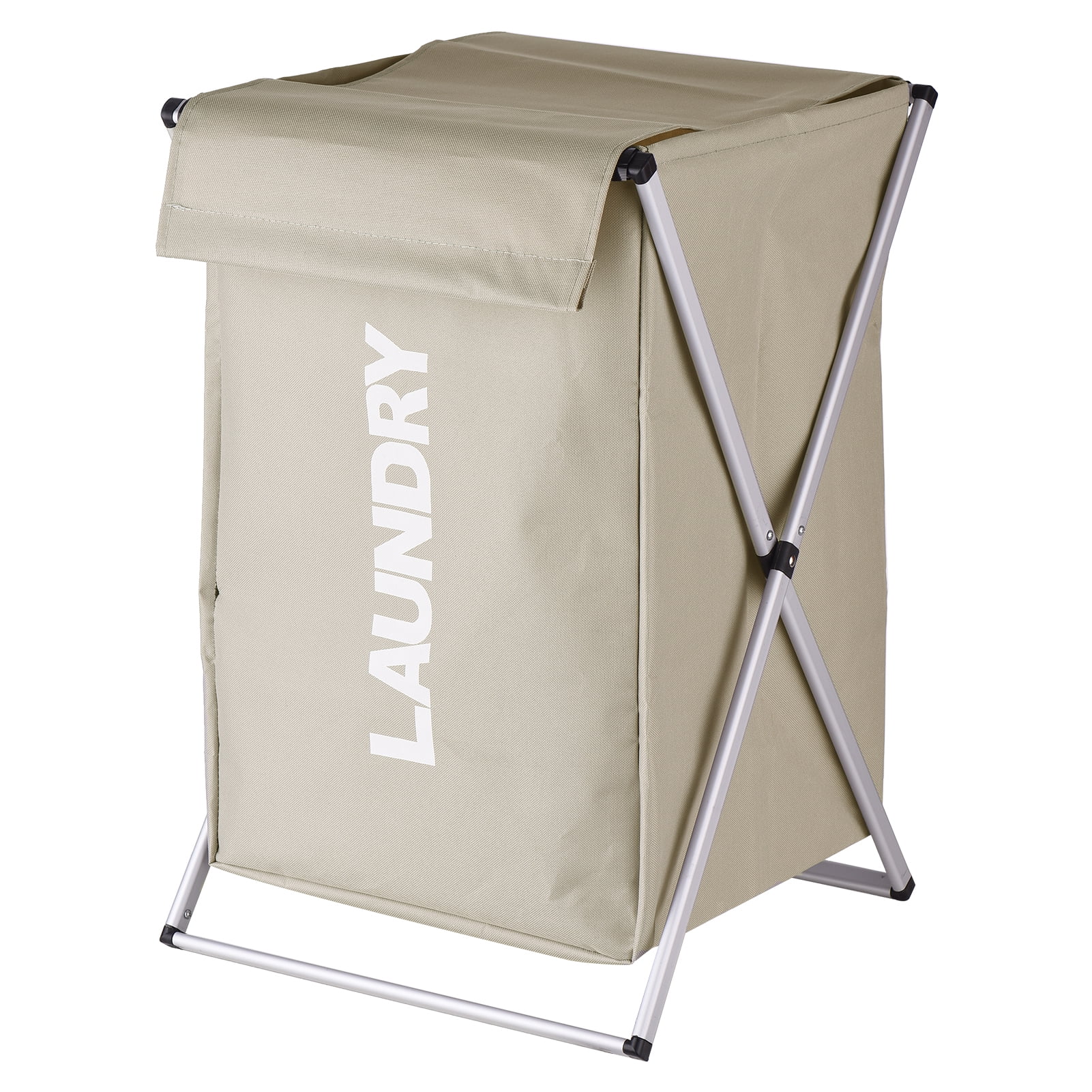 Portable Laundry Basket Clothes Hamper with Cover and Handle, Beige ...