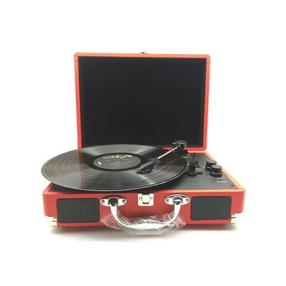 Portable Leather Case Phonograph Bluetooth Speaker Retro Gramophone Turntable Vinyl Record Player RCA Audio Output 33/45/78RPM ,Accurate Channel Search