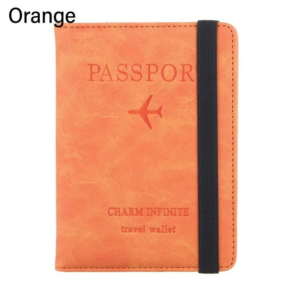 Portable Leather Document Package RFID Wallet Passport Holder Passport Bag Travel Cover Case ORANGE