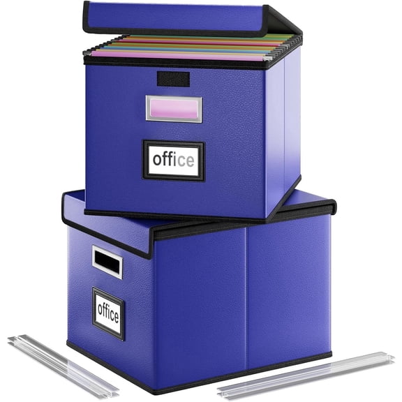 Portable Leather File Organizer Boxes with Lids, Collapsible File Folder Organizer Boxes, Decorative Small Filing File Cabinet for Home/Office, Easily Store Documents/Hanging File Folders