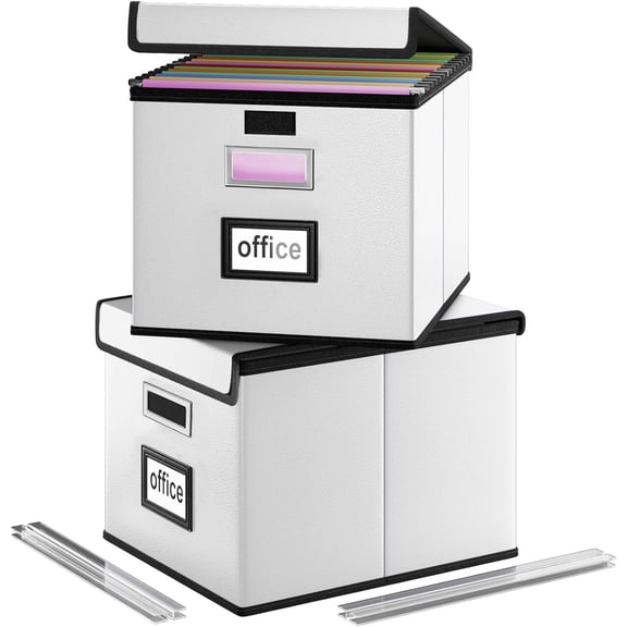 Portable Leather File Organizer Boxes with Lids, Collapsible File Folder Organizer Boxes, Decorative Small Filing File Cabinet for Home/Office, Easily Store Documents/Hanging File Folders