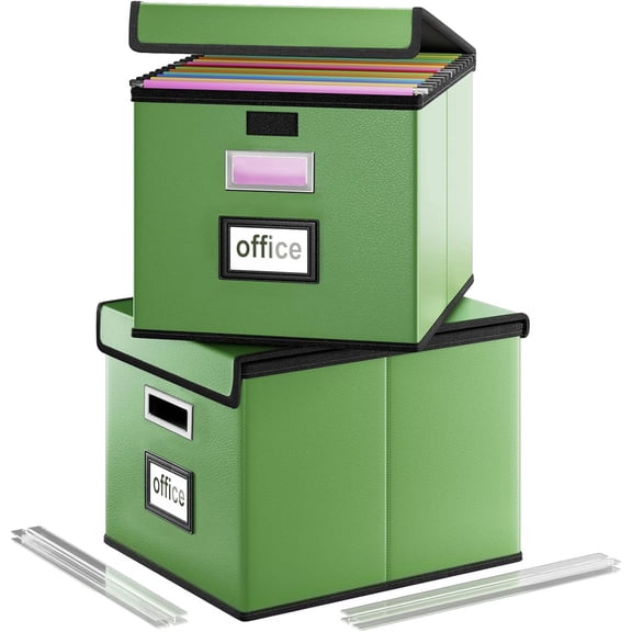 Portable Leather File Organizer Storage Boxes, Collapsible File Folder Organizer Boxes with Lids, Document Organizer, Decorative Filing Box Cabinet for Letter/Legal File Folder Storage