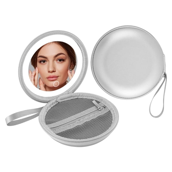 Portable Leather Makeup Mirror - Touch Dimming Built-In Lipstick Hanging Strap & Rechargeable
