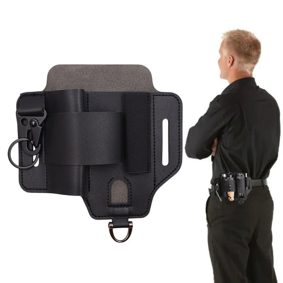 Portable Leather Multifunctional Tool Case, Storage Pockets, Belt Organizer & Flashlight Holster for Tools