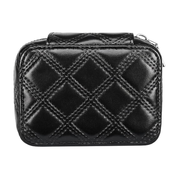 Portable Leather Travel Makeup Bag with Mirror Quilted Small Jewelry Organizer Case Lipstick Pouch Cosmetic Storage Bag for Purse Black
